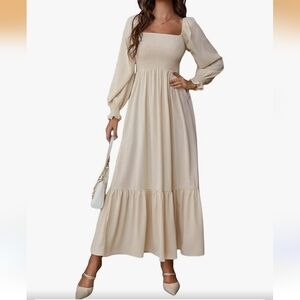 Chic Cream Long Sleeve Maxi Dress